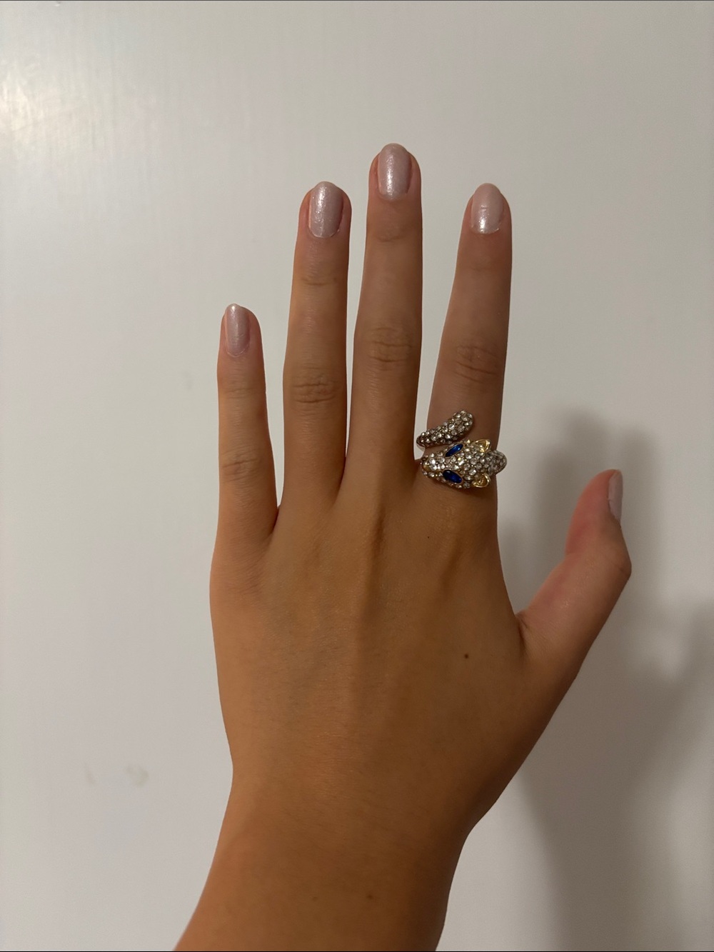 Gold Crystal Jaguar Wrap Ring with Blue Accents